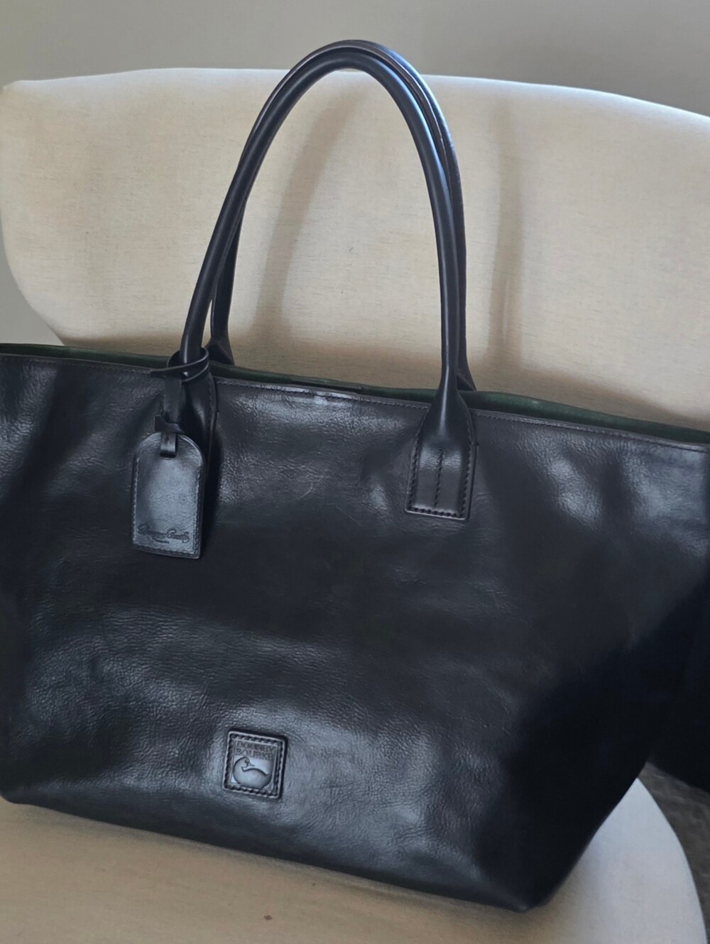 Dooney & Bourke Black Florentine Leather Medium Russell Tote Bag EUC